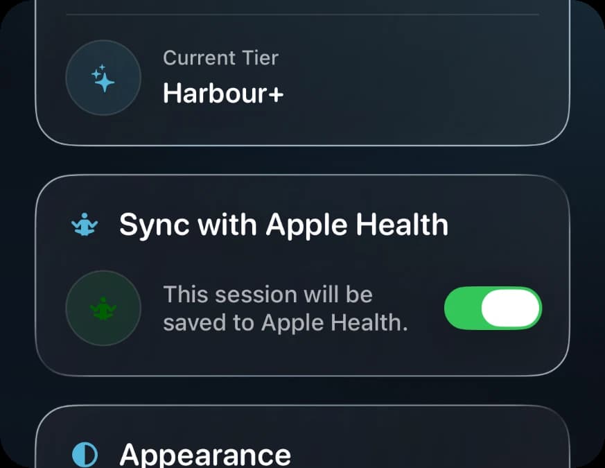 Quiet Harbour Apple Health synchronization setting